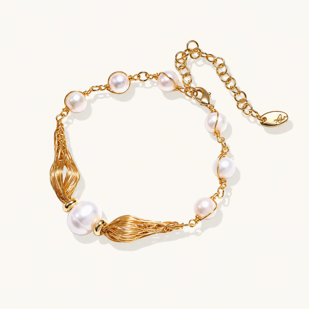 Golden Spiral Pearl Bracelet