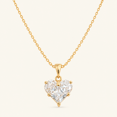Coeur gold heart necklace with clear stones